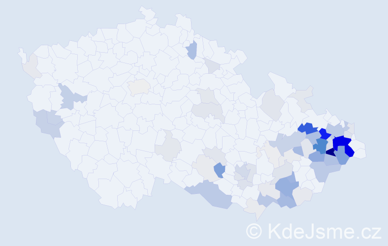 map of the Czech Republic showing distribution of Miculkas in the country.